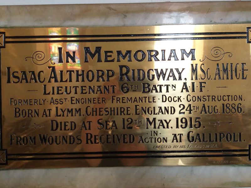 Lt Isaac Althorp Ridgway Memorial (St Johns Anglican Church)