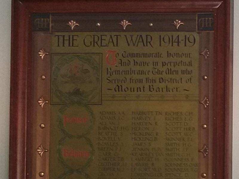 Mt Barker & District Honour Roll (WW1)