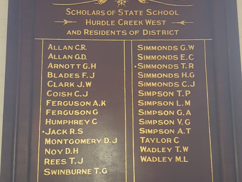 Hurdle Ck West State School 2536 & District Roll of Honour