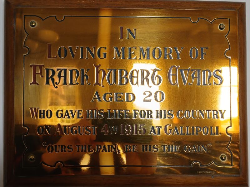 Frank Hubert Evans Memorial Plaque