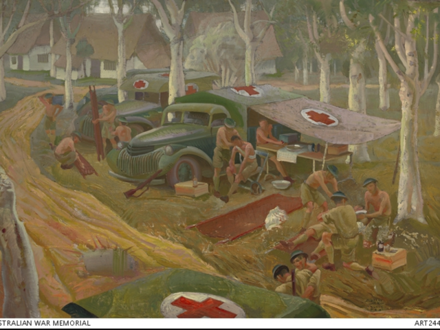 Painting of Advanced dressing station near Tengah, Griffin, Murray, February 1942