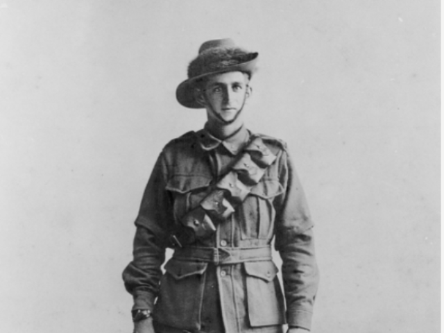 Studio portrait of 2420 Trooper (Tpr) Kenrick Corey Riley, 16th Reinforcements, 6th Light Horse Regiment, c. 1916