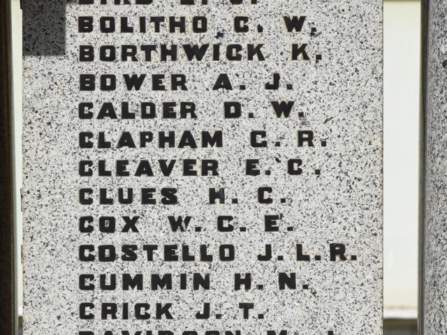 Edward Cleaver's name on the Sale Cenotaph. Although the initials are given as EC, no Cleaver EC is listed on First World War enlistment rolls