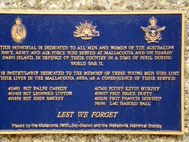The memorial plaque showing the names of seven men lost