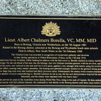 Lieutenant Albert Borella VC, Memorial Interpretative Plaque Located in the Soldiers' Memorial Park, Wedderburn