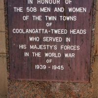 Coolongatta World War II Memorial Clock Tower Dedication Plaque