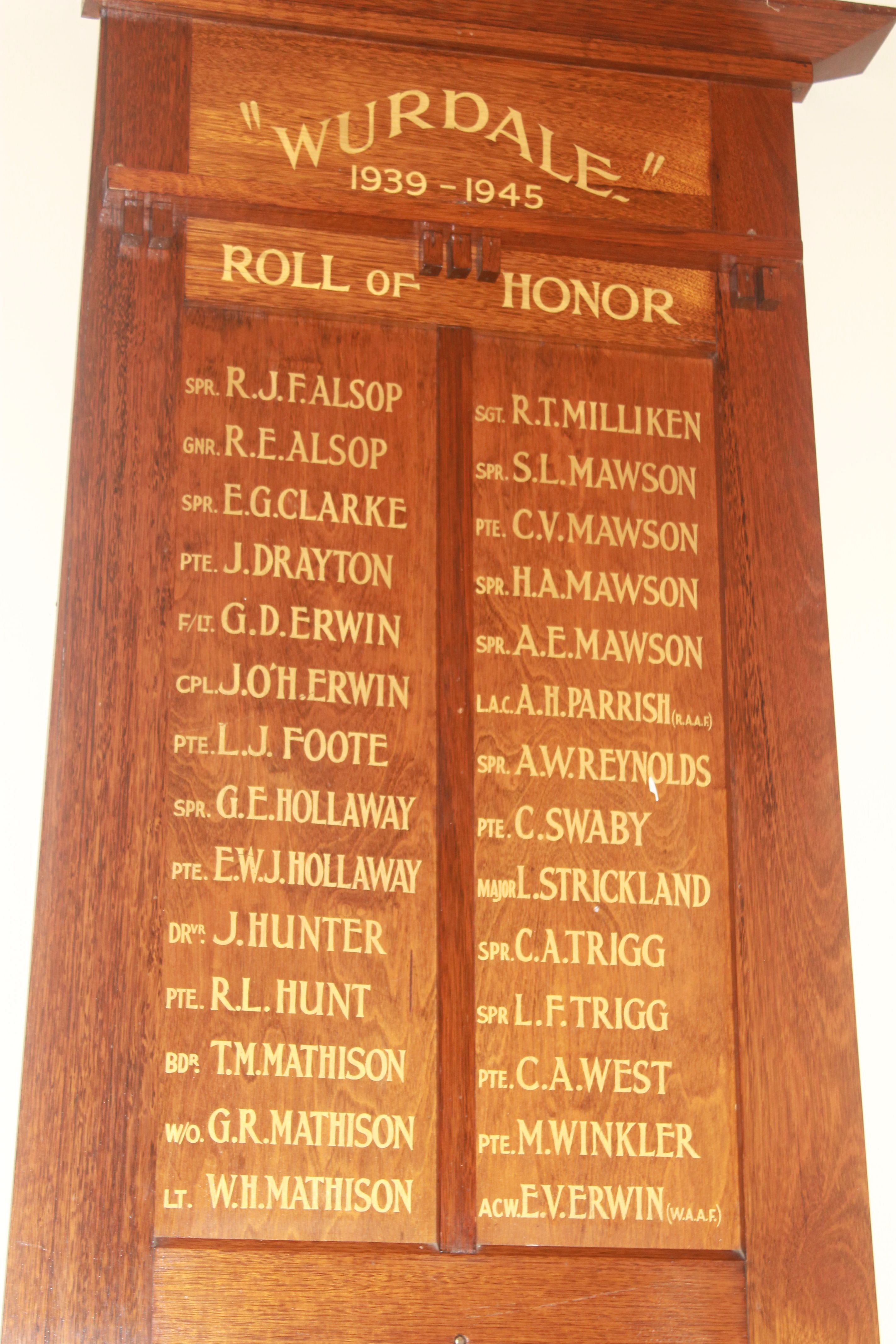 Wurdale 1939 1945 Roll Of Honor Places Of Pride