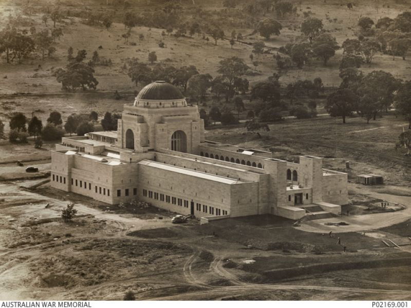 Aerial view of the Australian War Memorial taken the day before the official opening of the Memorial on Remembrance Day 1941. 