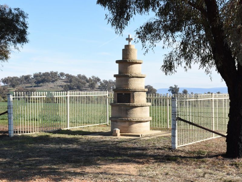 The Memorial, in the background the general location in which Doncaster met his death