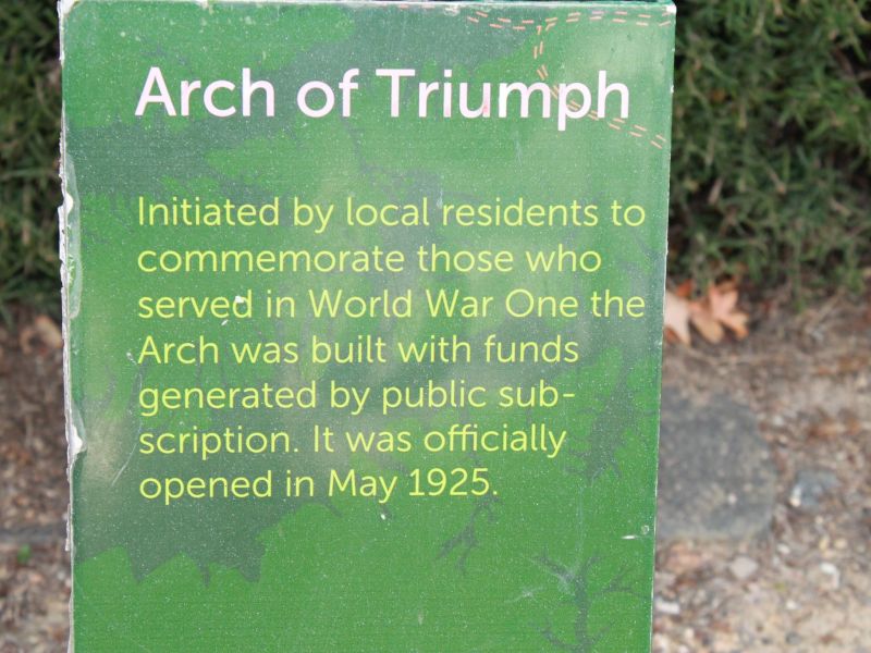 Sign of the Arch of Triumph at White Hills Botanic Gardens, Bendigo