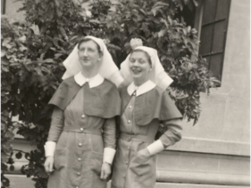 Informal portrait of SFX13419 Sister (Sr) Annie Merle Trenerry and SFX13431 Sr Lorna Florence Fairweather, both of the 2/13th Australian General Hospital, 1941