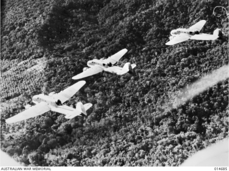 New Guinea. Milne Bay. Beaufort Bombers practice at Milne Bay, 1943. (Negative by N. Brown).