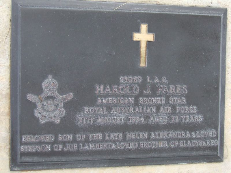 Leading Aircraftman Harold Joseph Pares Headstone