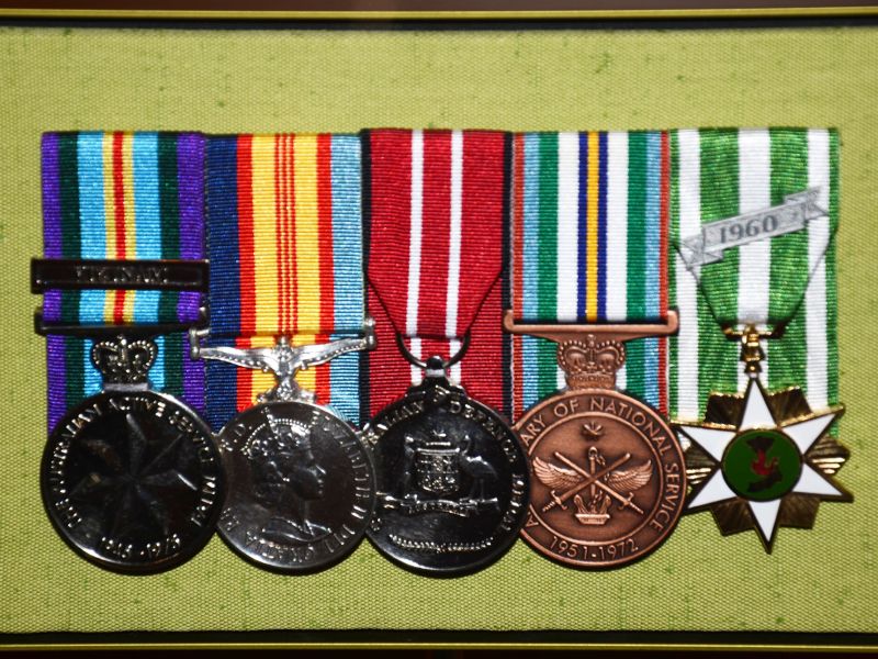 Gordons Sharp's medals, on display at the Australian War Memorial but without the more recent Commendation for Gallantry