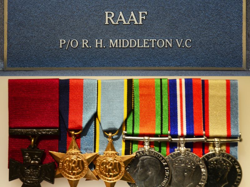 The Bogan Gate plaque with Middleton's medals at the AWM