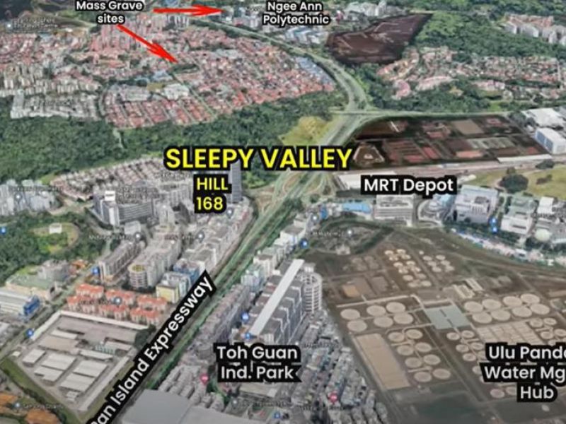 An aerial view of Sleepy Valley where 1,100 soldiers were killed in Bukit Batok during World War II. PHOTO: YOUTUBE/JAMES TANN