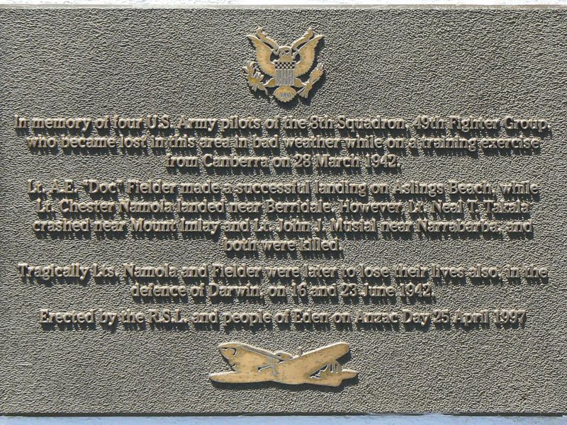 The plaque at the Eden War Memorial, commemorating four American pilots