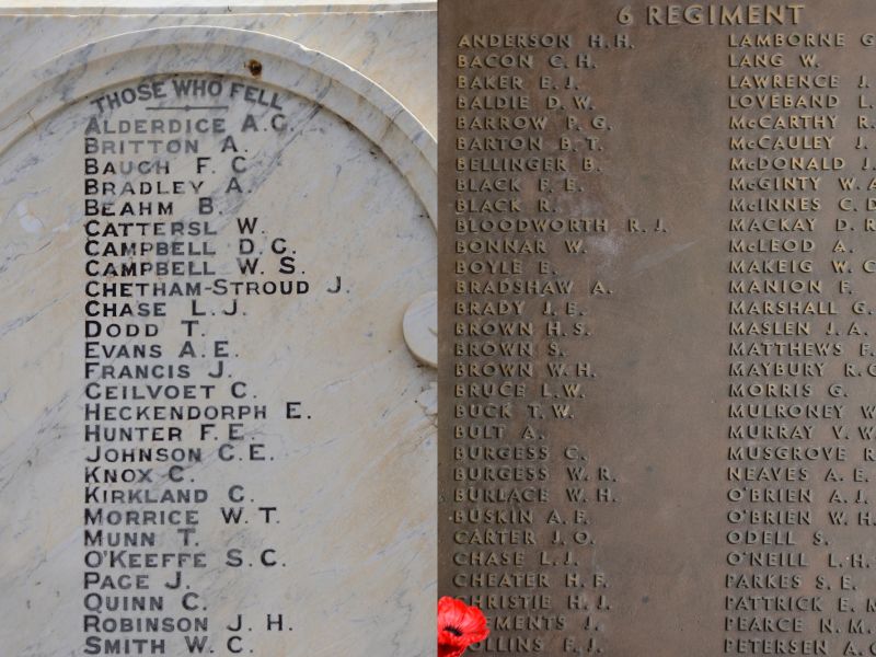 Lyle Chase's name on the Walgett War Memorial and the Australian War Memorial Roll of Honour