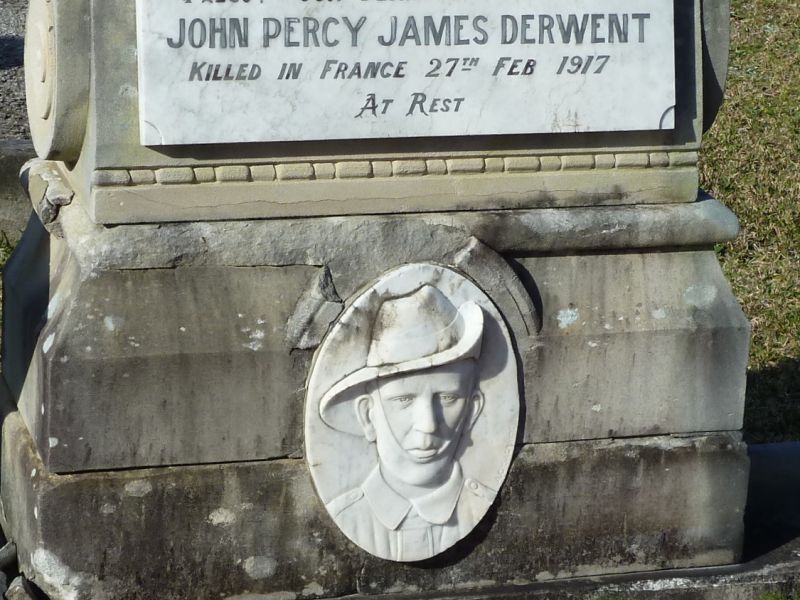 John Derwent memorial on father's headstone, Woronora Memorial Park