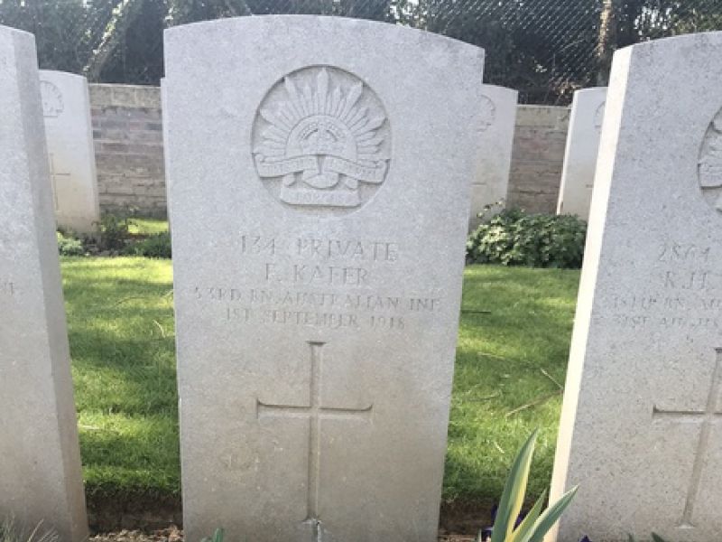 Frederick Jacob Kafer, 53rd Battalion Peronne Communal Cemetery Extension Plot I, Row B, Grave No. 23
