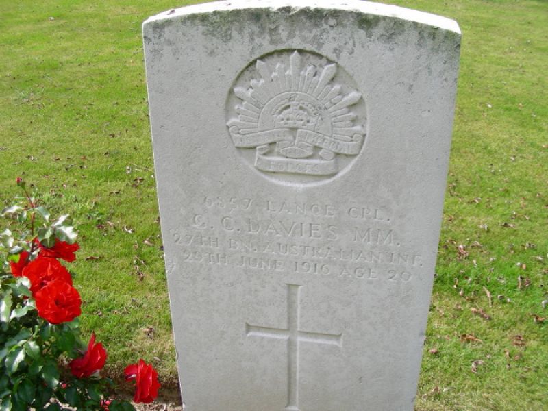 Head stone Lance Corporal George Campbell Davies, 27th Battalion, AIF