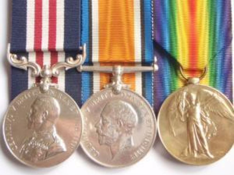 WW1 Meritorious service post 31 Dec 15 Embarkation: L-R Military Medal (MM), British War Medal, Victory Medal VWMA Image
