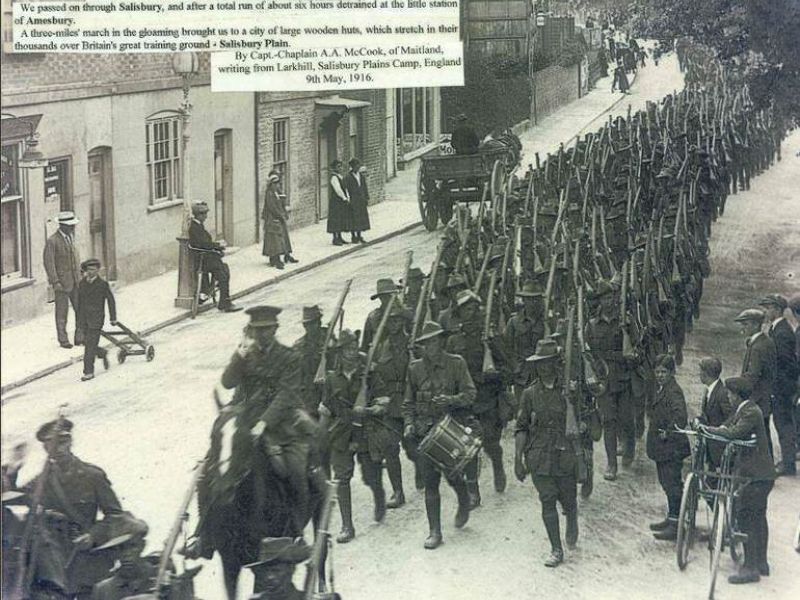 34th Battalion marching through Amesbury, The Hallower Collection
