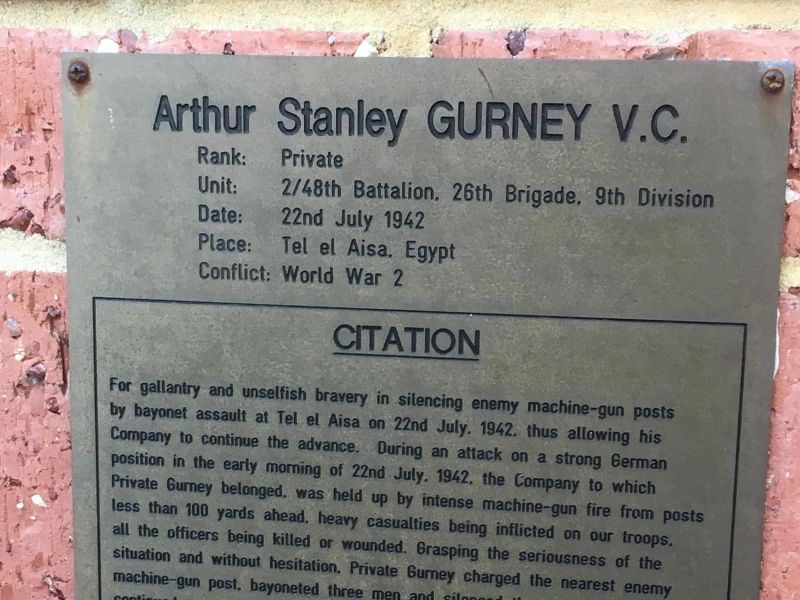 Plaque for A.S Gurney V.C