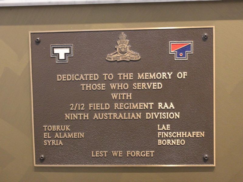 Plaque, 2/12 Field regiment RAA