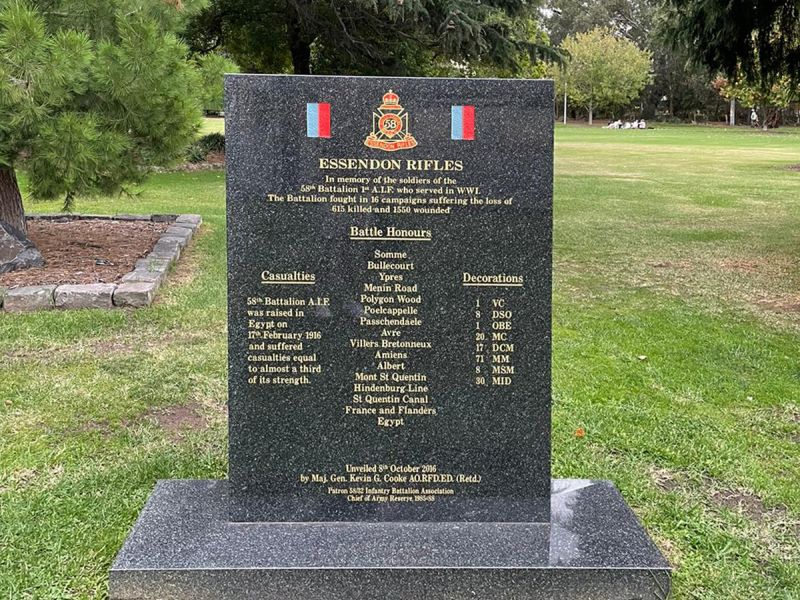Essendon rifles commemorative head stone