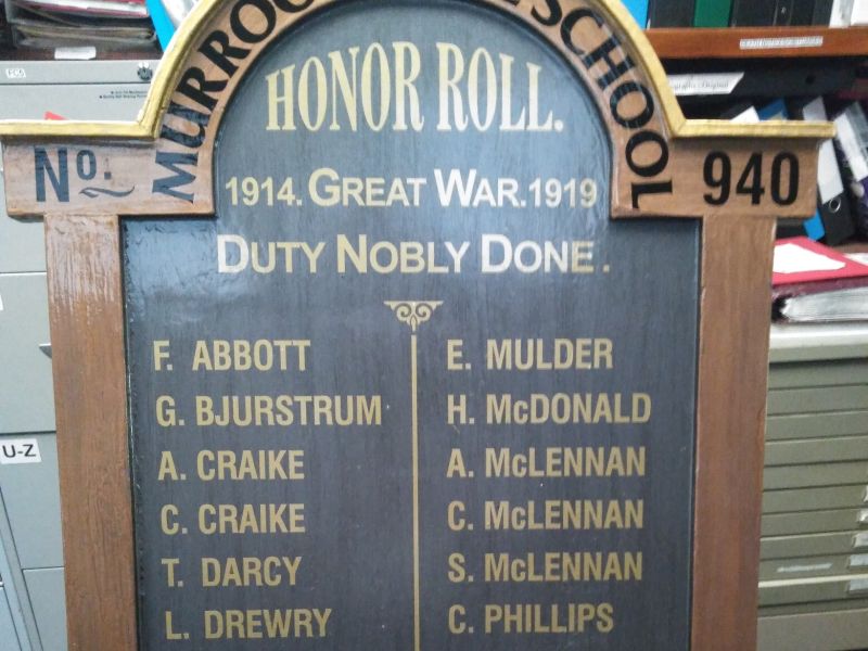 Murroon State School No 940 Great War Honour Roll