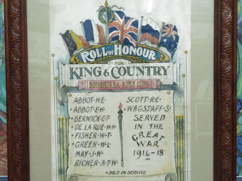 Birregurra Rifle Club Roll of Honour 'King & Country'