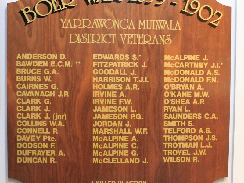 Yarrawonga Mulwala District Boer War Honour Board