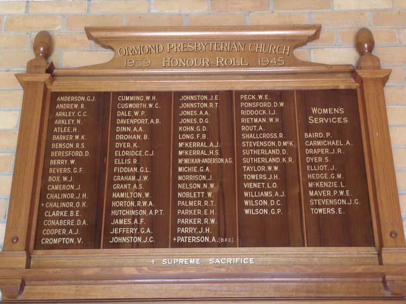 Ormond Presbyterian Church Honour Roll