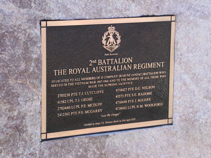 D Company 2RAR/NZ (ANZAC) Battalion Memorial