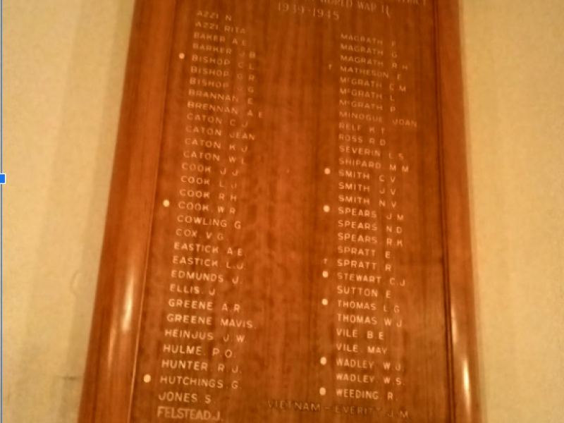 Photo of the Brocklesby honour roll located within the Brocklesby Hall. 
