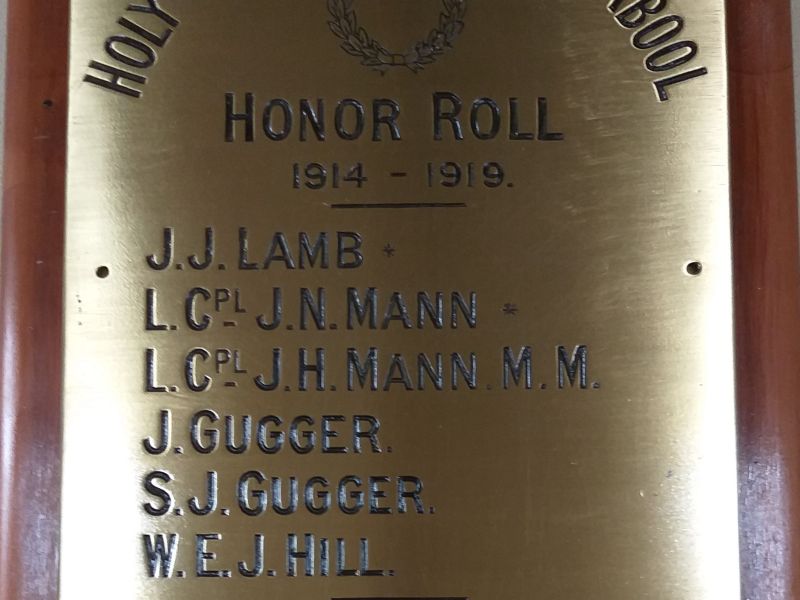 Holy Trinity Anglican Church WW1 Honor Roll