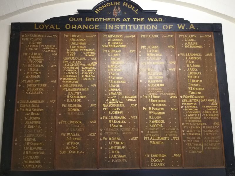 Loyal Orange Institution of WA Honour Roll