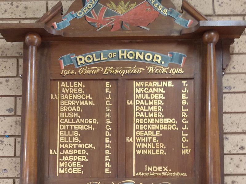 Grovedale Uniting Church & Sunday School Roll of Honor