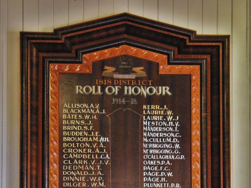 Isis District Roll of Honour, within the Isis RSL Club, Childers Qld