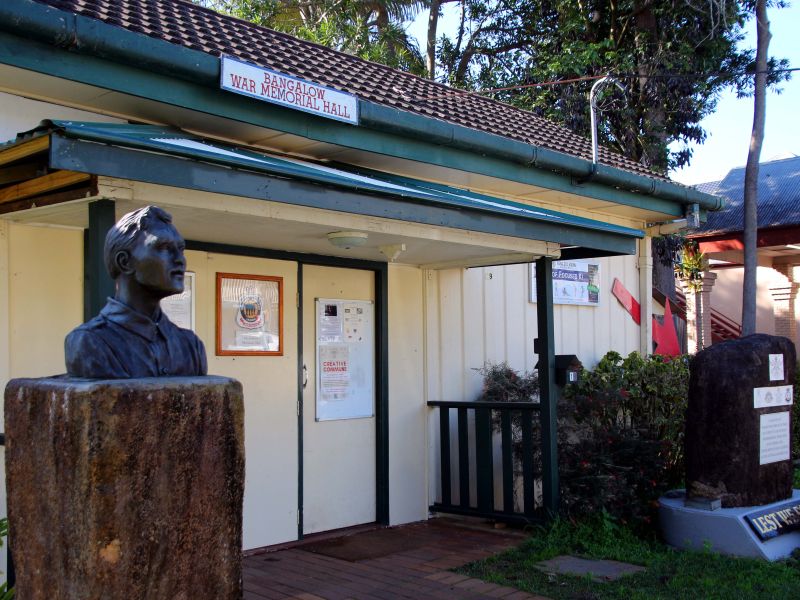 Bangalow War Memorial Hall with War Memorial Stone in the background