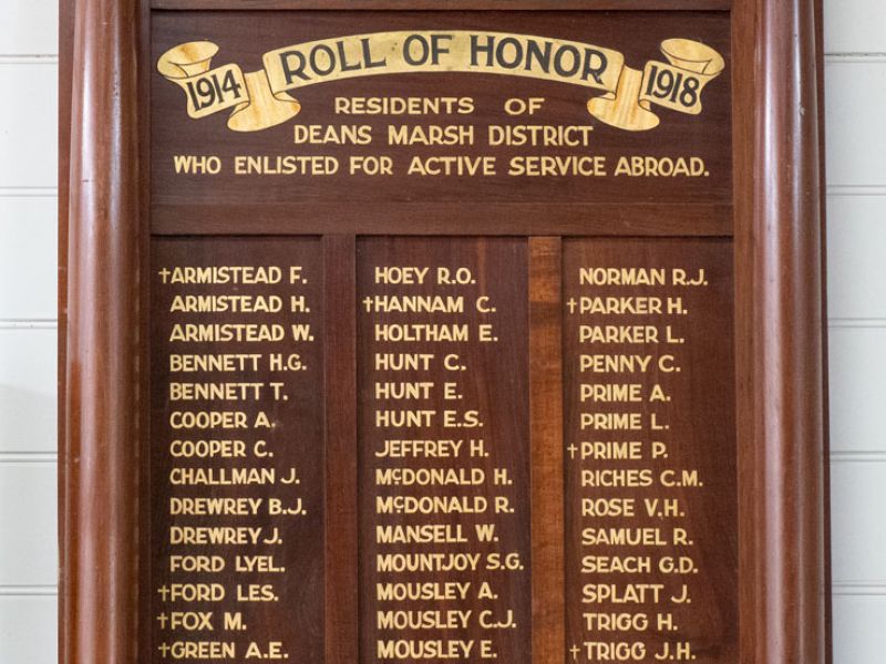 Deans Marsh District WW1 Roll of Honor