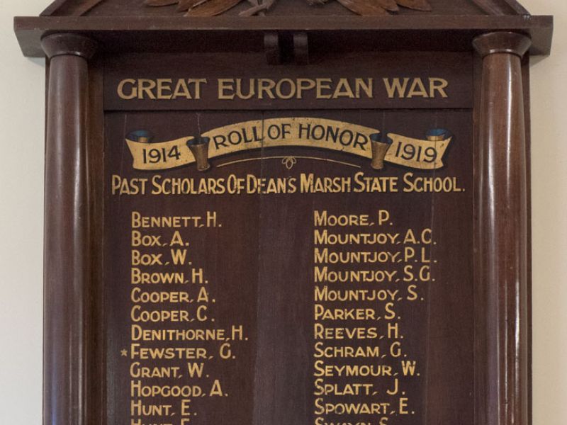 Deans Marsh State School WW1 Roll of Honor