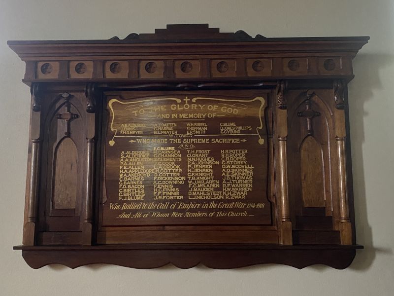 Beechworth Anglican Church WW1 Roll of Honour