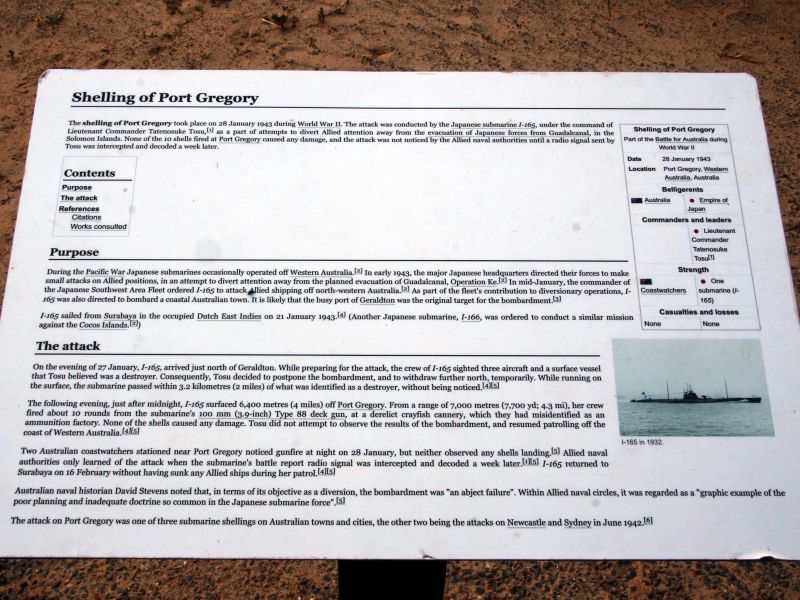 World War II Shelling of Port Gregory Interpretative Plaque