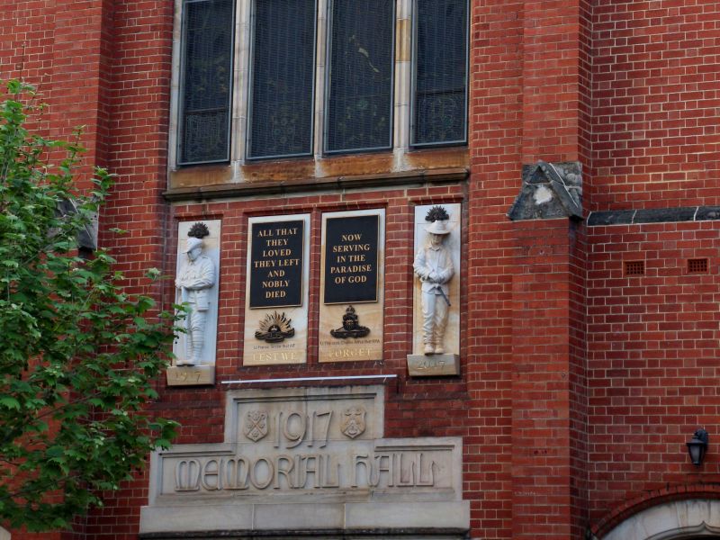 St George Cathedral Burt Memorial Hall with Freize Tributes to Burt Family Members Killed in World War I and Family Crest