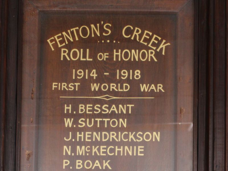 Fentons Creek WW1 Roll of Honor 