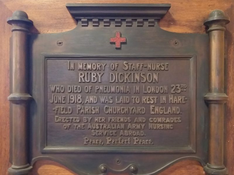Staff Nurse Ruby Dickinson Memorial Plaque
