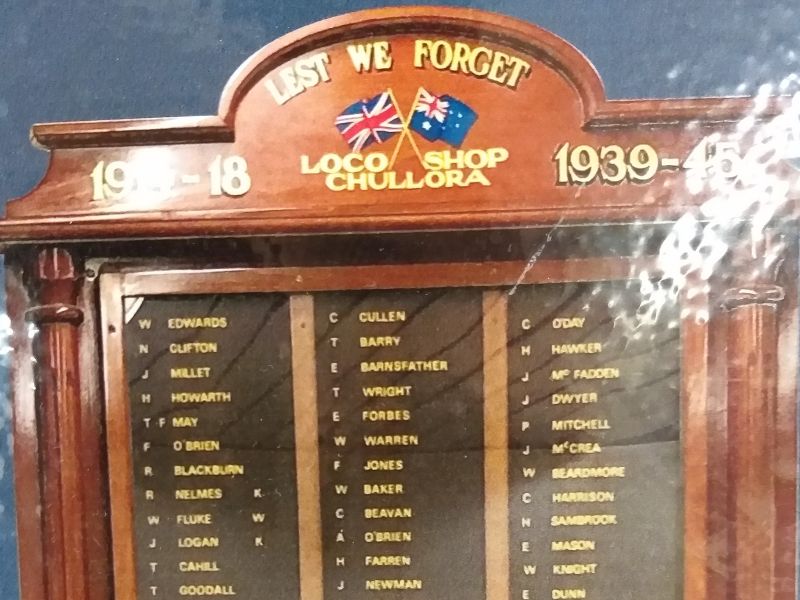 NSW Railways Loco Shop Chullora Honour Roll