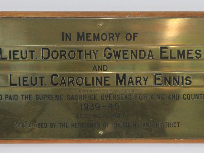 Lieut. D G ELMES & Lieut. C M ENNIS Memorial Plaque